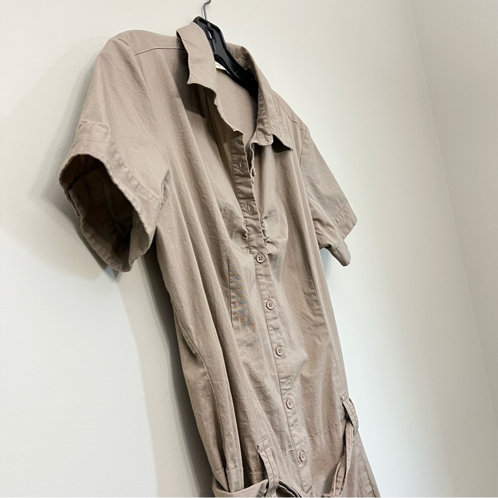 Smart Set Tan short sleeve Size 13 Large shirt dress button tshirt dress coverup - Picture 4 of 17